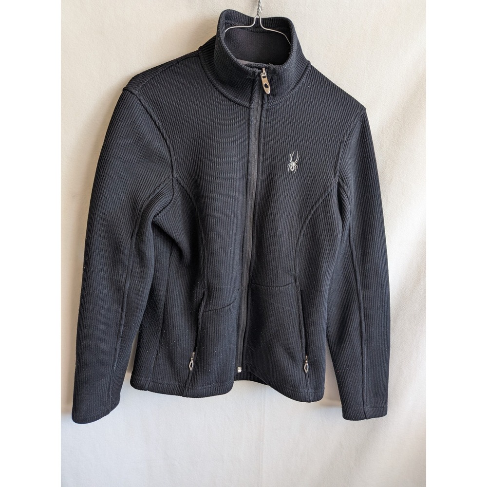 Spyder Core Sweater Womens Medium Black Ribbed Full Zip Fleece Lined Jacket